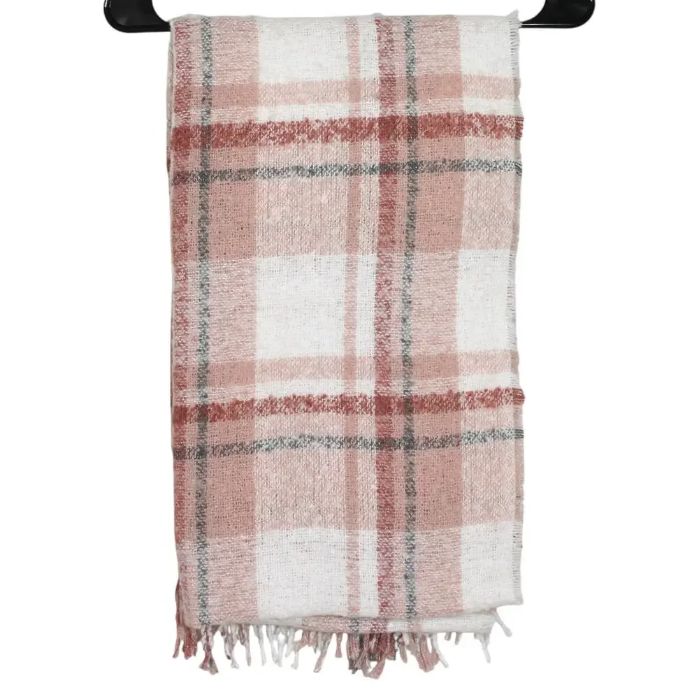 Mavi Jeans Pink and Silver Knit Plaid Scarf Wrap